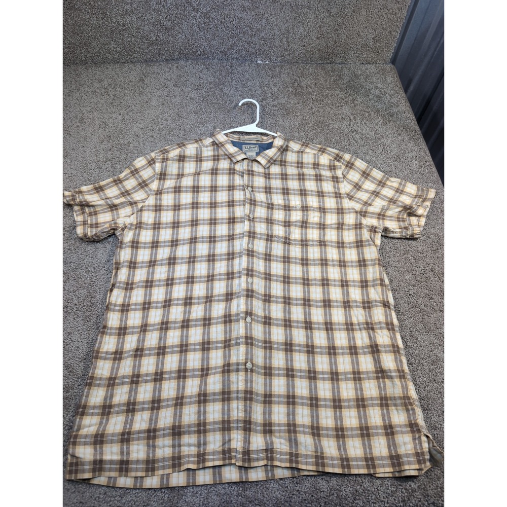 LL Bean Mens Plaid Short Sleeve Button‎ Up Shirt XL Regular Slightly Fitted